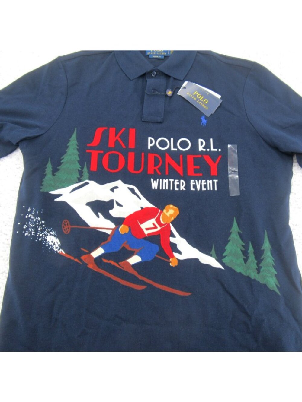 Polo Ralph Lauren Ski Tourney Winter Event Polo Shirt Men's Size Large Navy NEW - Picture 5 of 13